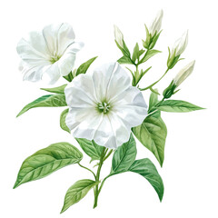 Nicotiana Alata Flower, watercolor illustration vector, isolated on a white background.