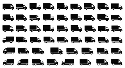 Repeated black silhouettes of delivery vans arranged in a grid pattern © MD REZAUL KARIM