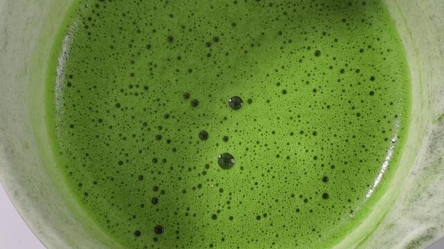 Close-up of matcha green tea in a cup