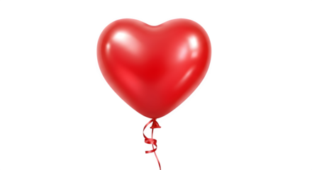 Shiny red heart shaped balloon with ribbon isolated on transparent background