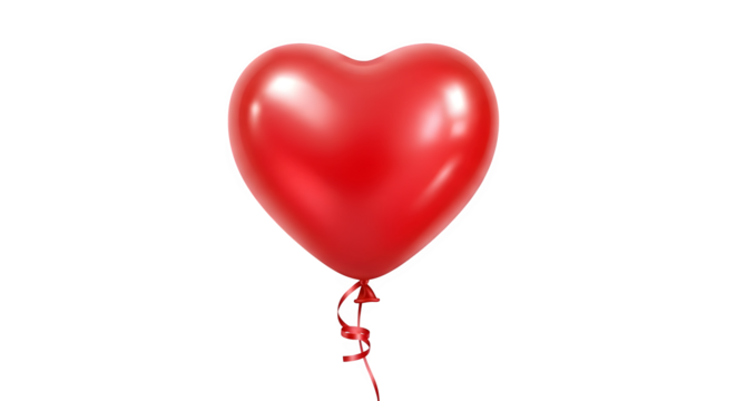 Shiny red heart shaped balloon with ribbon isolated on transparent background