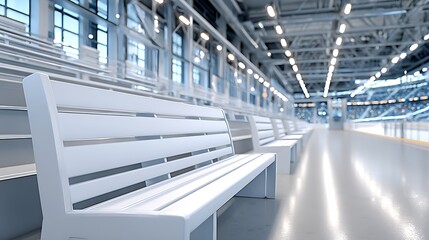 Modern White Bench in Polished Wood Environment with Reflective Lighting