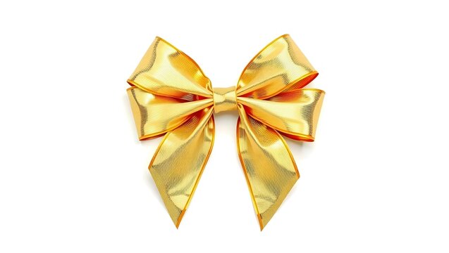Gold metallic holiday bow, top-view shot, isolated,  mockups, clean studio lighting