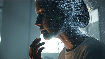 Ai special education technology digital network thoughtful woman learning innovation with digital connections and futuristic technology overlay - Powered by Adobe