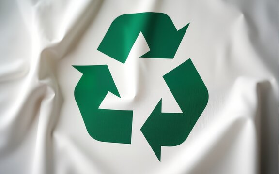 The idea of recycling clothes is represented by a recycling logo on cotton fabric, highlighting the importance of zero waste materials and eco-friendly practices in sustainable living. High quality