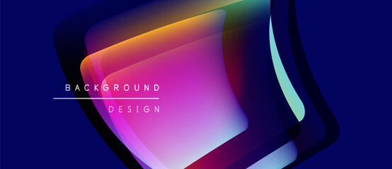 Abstract vibrant layers create dynamic visual effect. Gradient colors blend, forming modern background design. Bold text highlights concept.