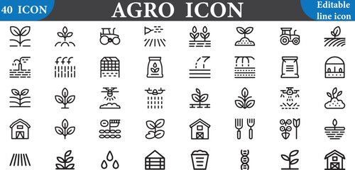 Agro  icon set with editable line icon isolated on white background