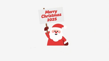 Cheerful Santa Claus illustration holding Merry Christmas 2025 sign for holiday fun