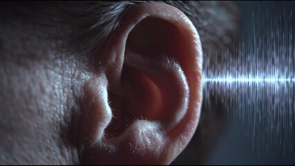 Ai special education auditory learning technology sound wave entering human ear closeup concept for hearing accessibility innovation