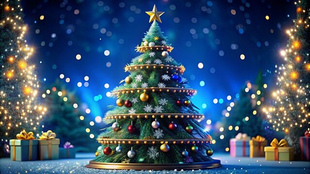 Decorative Christmas wreath with red bow and festive ornaments on wooden door - Powered by Adobe