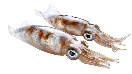 Two squids observe with curious dark prominent eyes oceanic creatures showcase their large expressive eyes