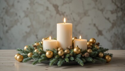 Elegant Christmas candles burning bright create a cozy holiday atmosphere at home