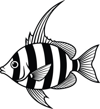 Striking black and white striped fish illustration perfect for aquatic themes and designs.