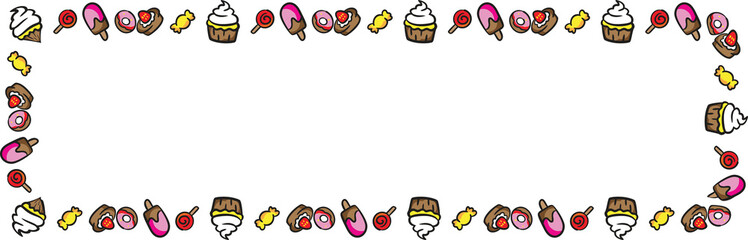 Fototapeta premium Boarder line Cute Hand Drawn Dessert and Candy Icon .