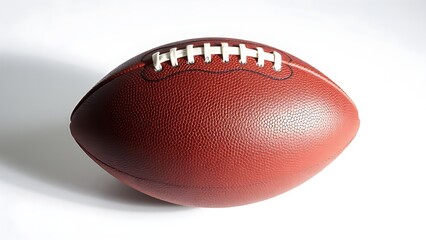 touchdown. American football isolated on white, textured leather details with dramatic side lighting. event key visuals, club posters, designed for sports event promotions and stadium branding.