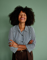 Portrait of a young happy businesswoman having a meeting or training in the office. Teamwork and...