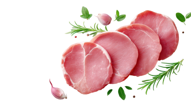 Plated ham slices seasoned with herbs and garlic savory ham slices seasoned with aromatic herbs and garlic