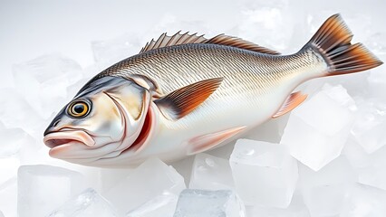 seabass. Fresh whole sea bass on ice, emphasizing freshness and quality in seafood. menu design, packaging mockups, designed for food delivery and cloud-kitchen brand materials.