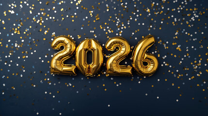 Celebrate 2026 with golden balloons and confetti