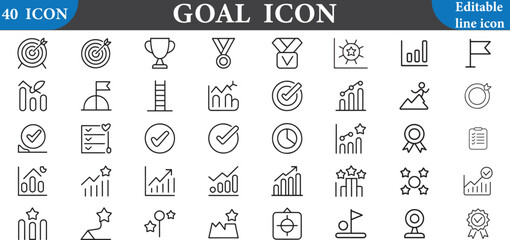 Goal icon set, editable line icon isolated on white background vector © husnutShumon