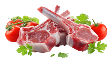 Raw meat tomatoes parsley ready for cooking ingredients combine for meal preparation