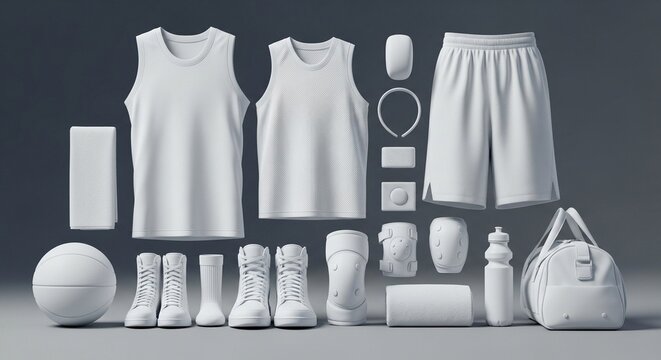 Minimalist White Basketball Gear Set on Neutral Studio Background