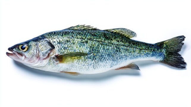 Isolated sea bass on white background with clean studio lighting