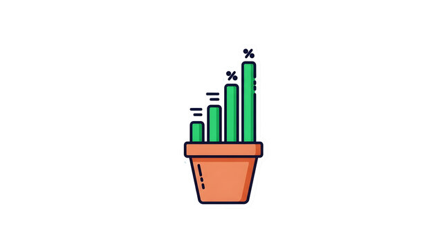 Business growth and development illustration featuring a bar graph in a plant pot, showcasing financial progress