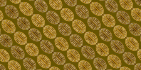 Seamless Christmas garland pattern with golden Christmas beads on a gold background. Suitable for wallpapers, backdrops, textiles, packaging, and paper. Vector illustration.