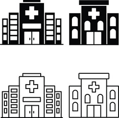 Hospital Building Icons Set Solid and Outline Styles