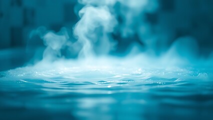 hydrotherapy. Steam rising from water in a tranquil spa, creating a peaceful and abstract atmosphere. bar promotions, beverage menus, designed for food & beverage menus and cafe branding.