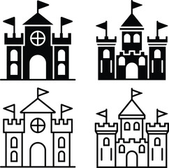 Castle Icons Collection: Solid and Outline Styles