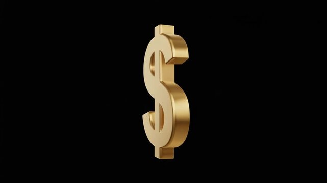 Gleaming 3D golden dollar sign, a symbol of wealth, finance, and prosperity, isolated on a black background, representing global economic success