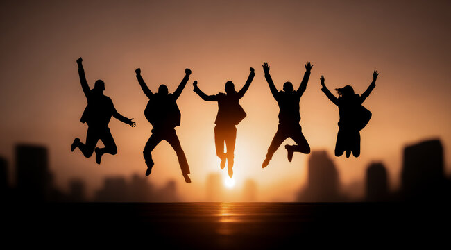 Collaboration and Teamwork, Partners leap together in harmony to express teamwork, trust, and the power of collaboration in achieving shared goals.