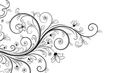 Elegant black and white floral scroll design with intricate swirls vines and flowers perfect for a classic corner page decoration.