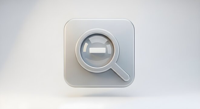 Search icon, magnifying glass, 3D illustration, white background, minimalistic design