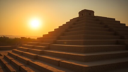 ziggurat. The stepped terraces of an ancient mud-brick structure under a setting sun. real-estate listings.