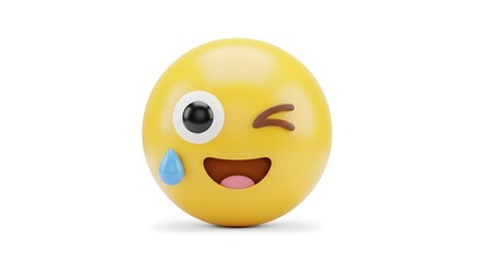 Joyful emoji with a tear of laughter, winking with a wide smile