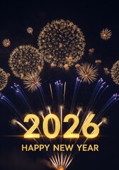 Golden sapphire fireworks 2026 new year elegance