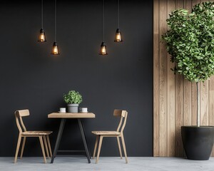 Chic cafe featuring smooth oak paneling, soft lantern lighting, and a cozy outdoor bench seating area