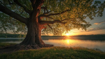 sunset over the river