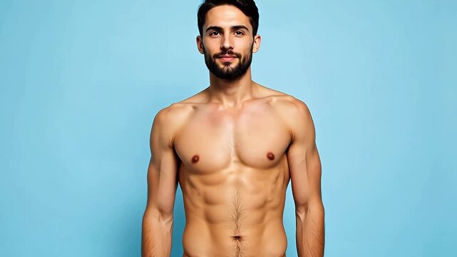 Muscular male torso against blue background