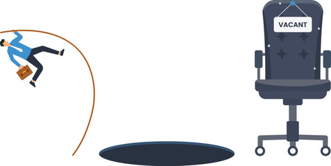 Job vacancy concept with businessman pole vaulting over obstacle for career opportunity. Hiring process, new position, job search, business ambition, corporate competition, recruitment process.