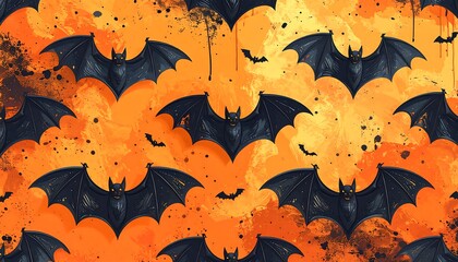 Many dark bats spread on orange and yellow painted surface