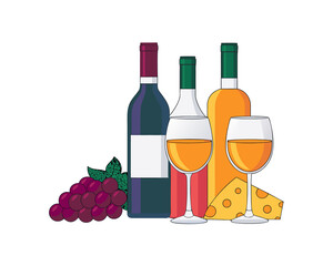 wine bottle, glass, and fresh grapes are isolated on a white background, perfect for a celebration or restaurant beverage theme