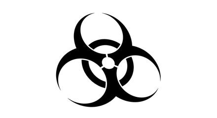 Black biohazard symbol on a clean white background representing danger and contamination.
