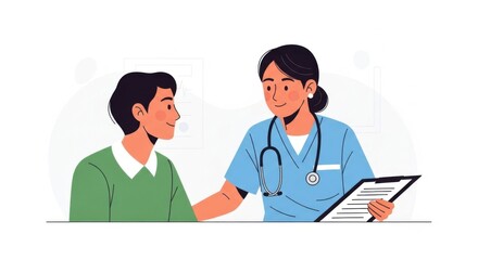 Doctor Female Healthcare Professional in Blue Uniform Consulting Patient in Medical Clinic