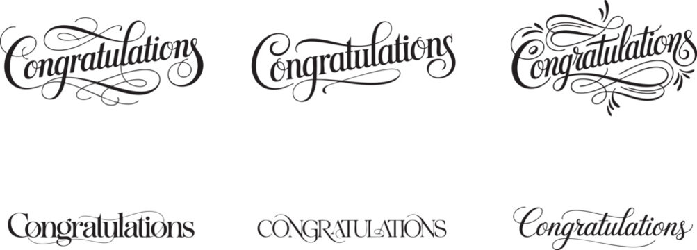 congratulations calligraphy text typography set