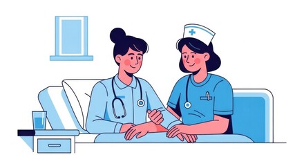 Compassionate Female Nurse Assisting Patient in Hospital Bed with Supportive Care