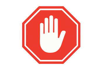 Obraz premium Hand gesture forming stop symbol within a red octagon, indicating halt, warning, and no entry, transparent background